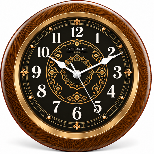 Everlasting 10 Inch Ornate Floral Arabic Numeral Step Movement Green and Golden Ring Wall Clock